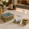 Green Marble Trivets & Coaster Set of 4 With Gold Foil Green Marble Trivets & Coaster Set of 4 With Gold Foil