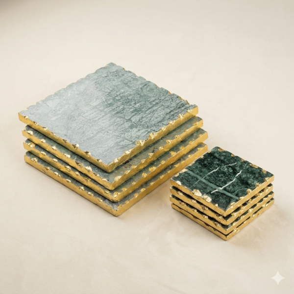 Green Marble Trivets With Gold Foil Green Marble Trivets With Gold Foil