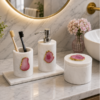 White Marble With Pink Agate Bathroom Set White Marble With Pink Agate Bathroom Set