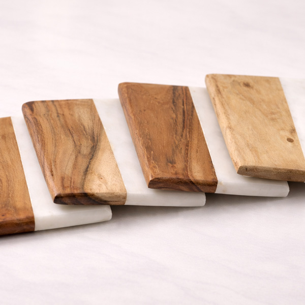 White Marble Wooden Coaster Set of 4