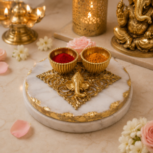 Ganesha Haldi Kumkum Holder in a modern pooja Ganesha Haldi Kumkum Holder