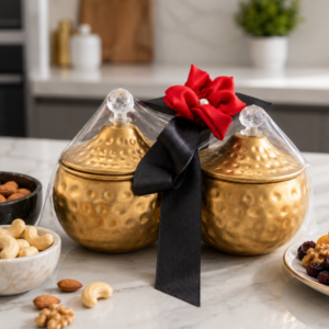 Hammered Metal Dry Fruit Jar Gift Set