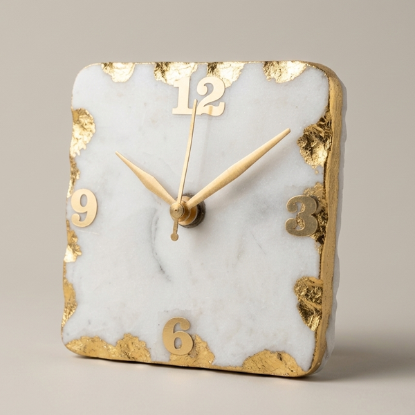 Marble-watch White Marble or Agate Geode Table Clock