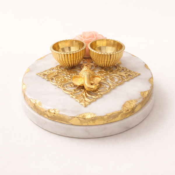 Pooja-thaali-greay-gifting Ganesha Haldi Kumkum Holder
