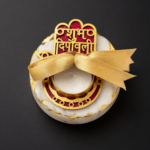 Sudbh-diwali-gifting-marble-1 Shubh Deepawali Tea Light Candle Holder