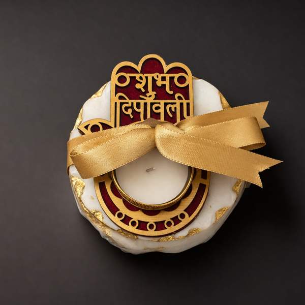 Sudbh-diwali-gifting-marble Shubh Deepawali Tea Light Candle Holder