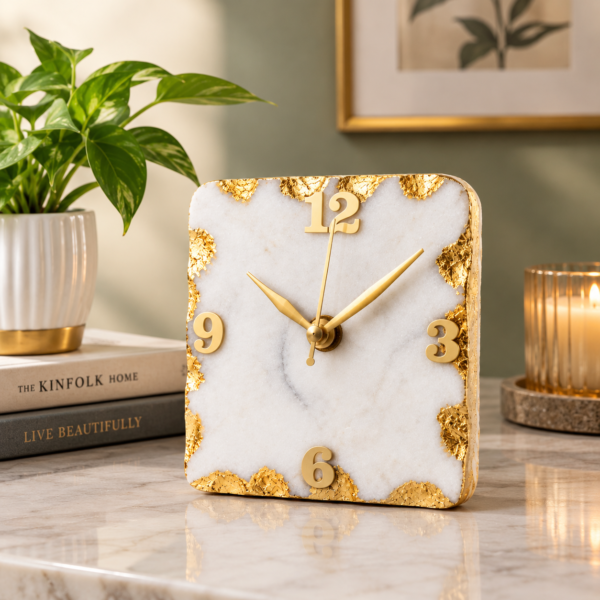 White Marble Agate Geode Table Clock White Marble Agate Geode Table Clock