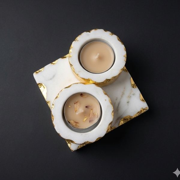 candle-holder-3 Golden Foil Marble Tea Light Holder set 4 x 4 x 1"