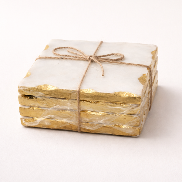 coaster-grey Marble Coasters with Gold Foil Edges