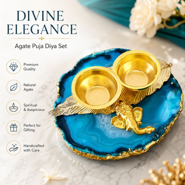 Agate-Gold-Ganesha-Pooja-Thali Agate Roli Chawal Plate 3to 4