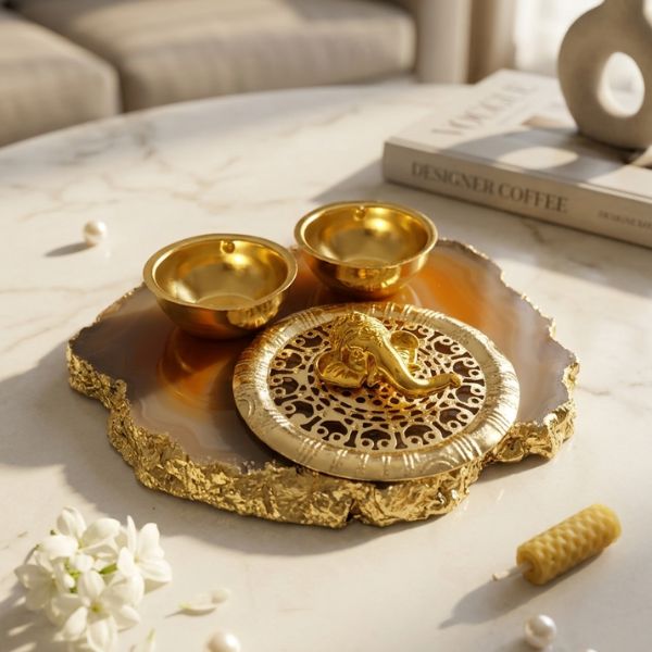 Ganesha Agate Haldi Kumkum Platter-13 Ganesha Agate Haldi Kumkum Platter