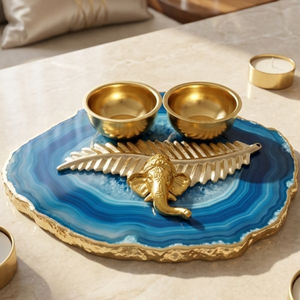 Ganesha Agate Haldi Kumkum Platter-2 Ganesha Agate Haldi Kumkum Platter