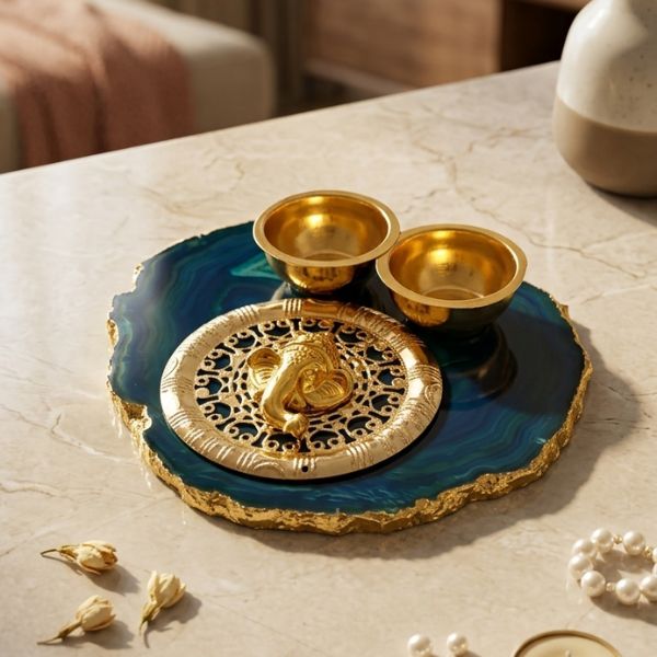 Ganesha Agate Haldi Kumkum Platter