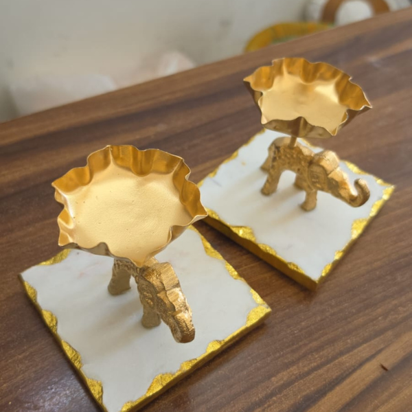 Golden Elephant Tealight Candle Holder-3 Handcrafted Metal Elephant Tea Light Candle Holder