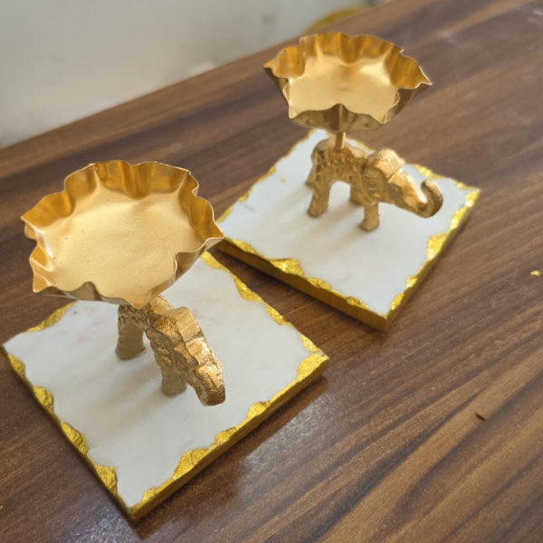 Golden Elephant Tealight Candle Holder Handcrafted Metal Elephant Tea Light Candle Holder