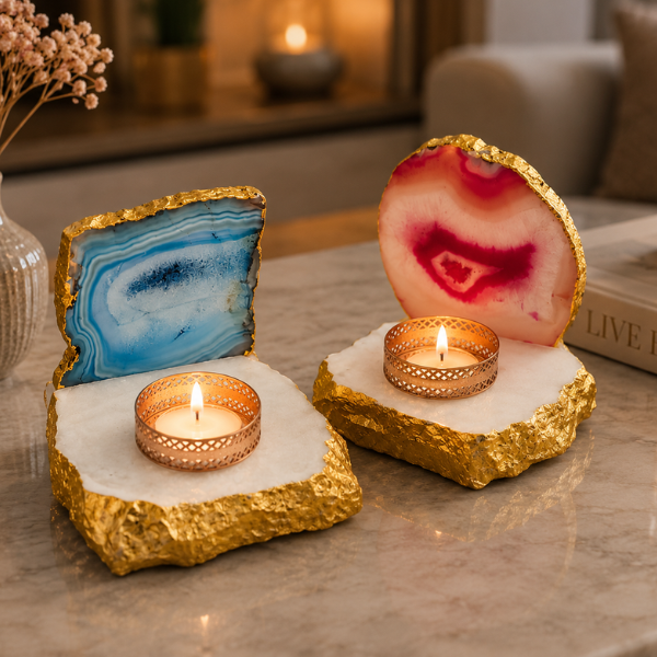 Agate Stone Tea Light Candle Holder With Base Tea Light Candle Holder With Base 4x4