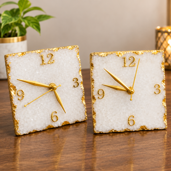 Handcrafted Square White Agate Clock-123 Handcrafted Square White Agate Clock 4×4"