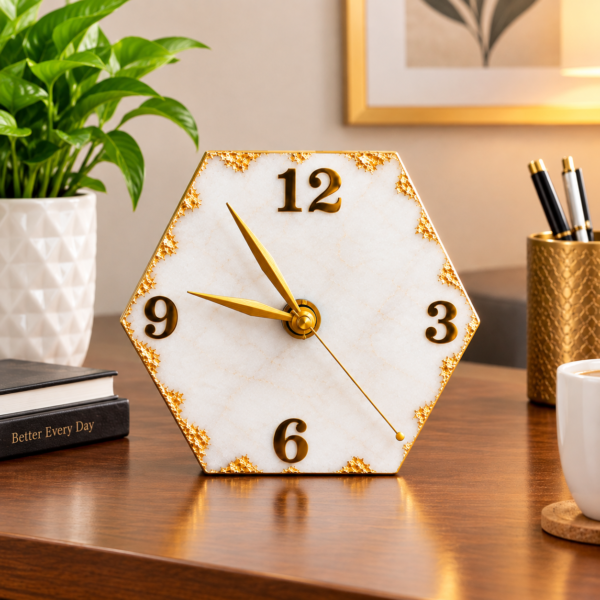 Hexagonal Marble Clock For Table Hexagonal Marble Clock For Table / Desktop 4x4