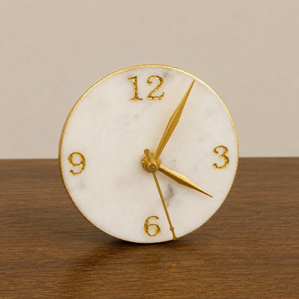Marble-Round-watch-1 White Marble Round Clock With Stand For Table/Desk 4x4