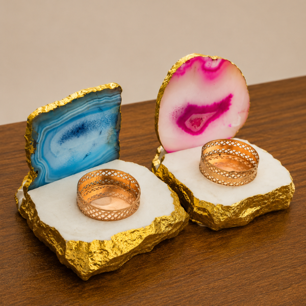 Marble and Agate Slice Tealight Candle Holders with Chiseled Gold Edges Agate Stone Tea Light Candle Holder With Base
