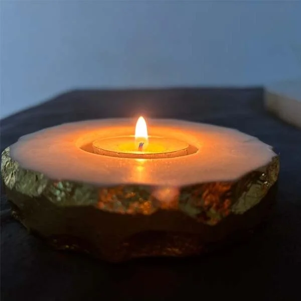 Mable candle holder 4inch with gold foil edges-1 Luxurious Round White Marble T-Light Candle Holder