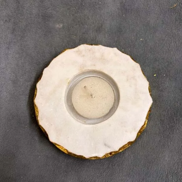 Mable candle holder 4inch with gold foil edges-2 Luxurious Round White Marble T-Light Candle Holder