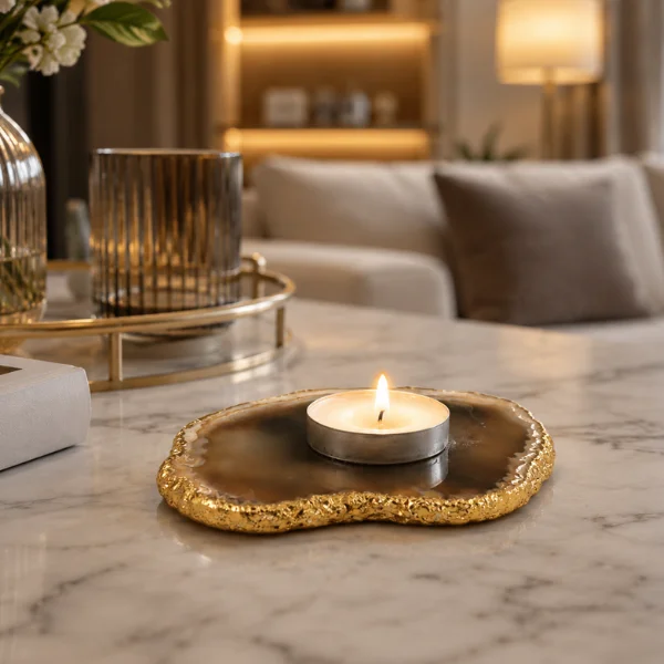 Agate Candle Holder With Gold edges Agate Candle Holder With Gold edges