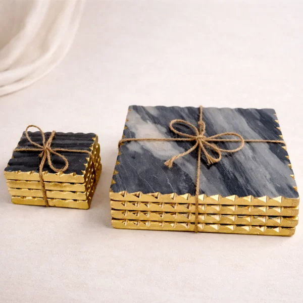 Grey Marble Trivets 8"set of 4pcs with Coaster set of 6 Gold edge