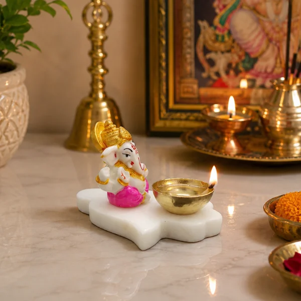 Marble Hamsa Hand Diya with Ganpati ji 2.5 Marble Hamsa Hand Diya with Ganpati ji 2.5