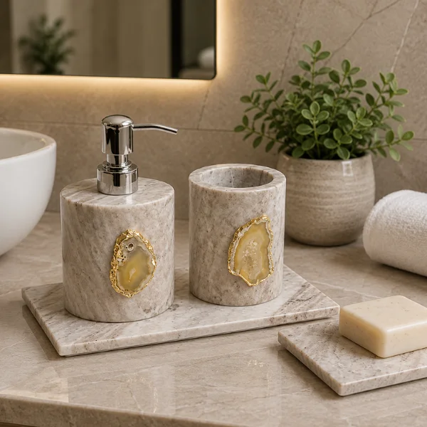 Beige Marble Bathroom Set With Tray Beige Marble Bathroom Set With Tray