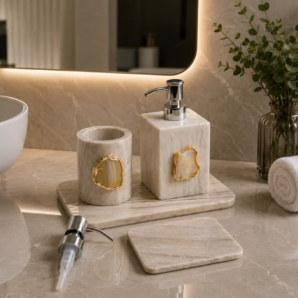Luxury Beige Marble Bathroom Accessories set
