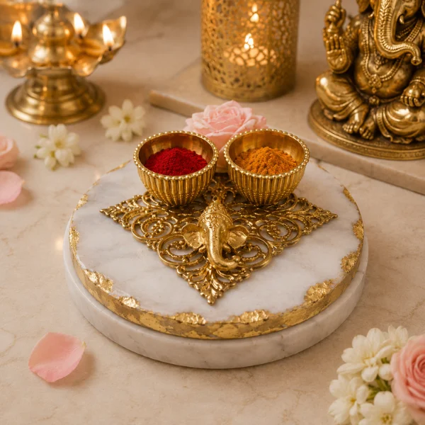 Ganesha Haldi Kumkum Holder in a modern pooja Ganesha Haldi Kumkum Holder