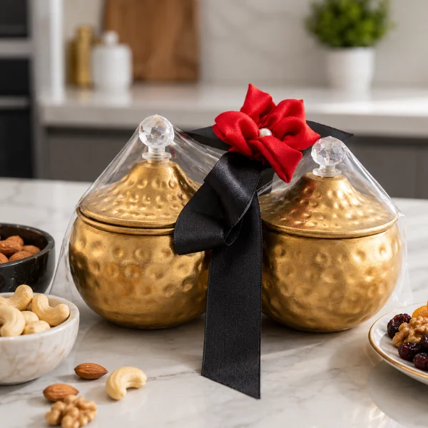 Hammered Metal Dry Fruit Jar Gift Set