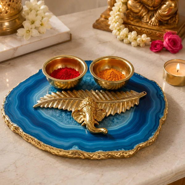 Ganesha Agate Haldi Kumkum Platter Ganesha Agate Haldi Kumkum Platter