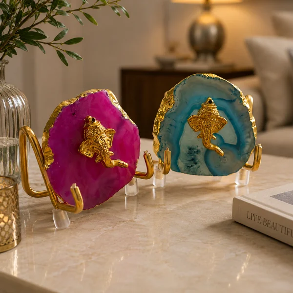 Agate Metal Ganesha Showpiece With Stand Agate Metal Ganesha Showpiece With Stand