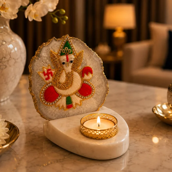 Handcrafted Agate Stone Ganesh Tealight Candle Holder Handcrafted Agate Stone Ganesh Tealight Candle Holder